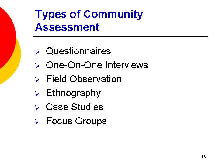 Assessments and Community Assessments